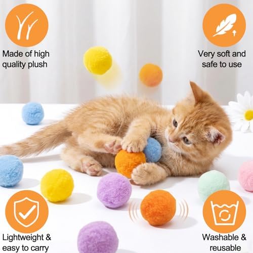Wivico 12Pcs Cats Toy Balls 1.18inch Colorful Pom Pom Balls Soft Interactive Kitten Ball Exercise Toys Fuzzy Kitten Interactive Playing Quiet Toy for Pet
