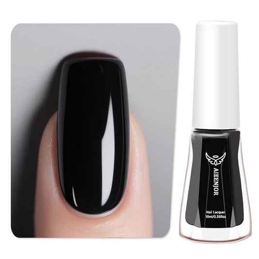 Black Nail Polish, Quick Dry Nail Polish, Streak Free, Long Last Fingernail Polish for Autumn Wedding Nails, Cozy Fall Manicure, Back to School Nail Looks, Salon Quality at Home, 0.35 fl oz