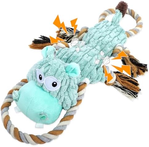 wodoca Plush Dog Chew Toys with Rope Squeaker & Crinkle Paper, Interactive Squeaky Dog Toy for Large Dogs, Tug of War Puppy Toys for Small Medium Breed, Machine Washable