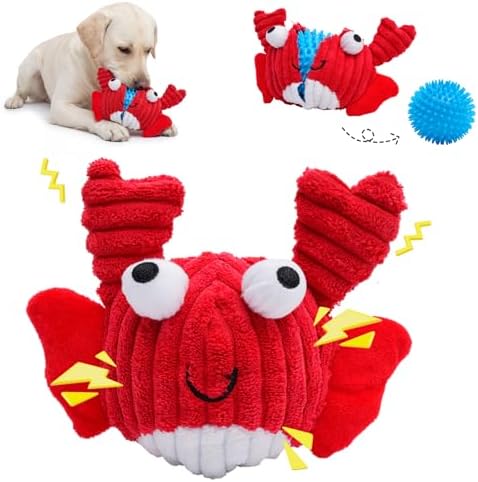 Interactive Squeaky Dog Chew Toy,No Stuffing Interactive Chew Toy for Small Medium Large Dogs, Training Reward Gift for Pets(red Crabs)