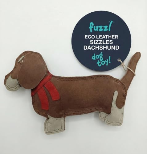 Fuzzl Eco Leather Sizzles the Dachshund Dog Toy - Natural & Tough Light Brown Leather Chew | Durable Toy for Moderate Chewers | 100% Jute Filling & Double Stitched