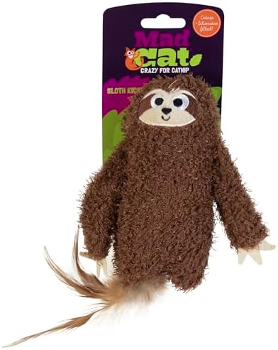 Mad Cat Sloth Kicker Crinkle Cat Toy with Catnip and Silvervine, in Brown