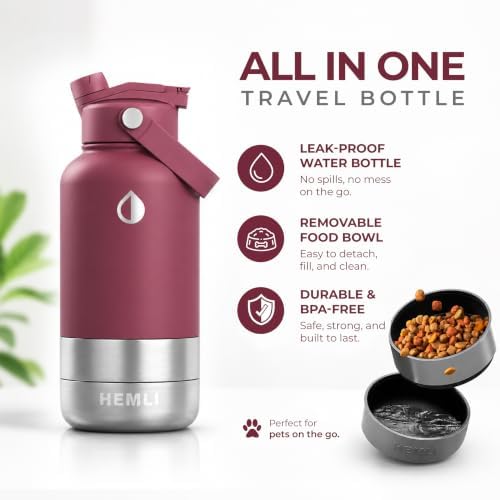 32 oz. Dog Water Bottle, Insulated Dog Travel Water Bottle, Stainless Steel Pet Water Bottle Dispenser Portable Food and Water Bowl for Dogs for Walking Dog Canteen Travel Kit