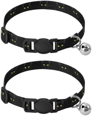 Funny Cat Black Dog Collars for Small Dogs, 2 Pack Breakaway Cat Collars with Bell
