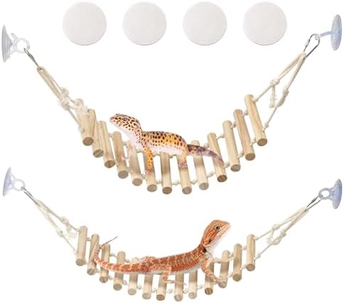 BNOSDM 2 PCS Reptile Bridge with Suction Cup Wooden Climbing Ladder 23.6in