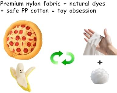 2 Pack Squeaky Plush Chew Toys Pizza Banana for Small Puppies