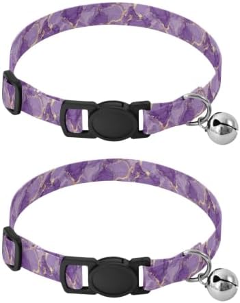 Swirling Marbled Purple Collar with Bell for Dog Puppy 2 Pack Kitten Collars Adjustable Length 10.6" to 17.1"