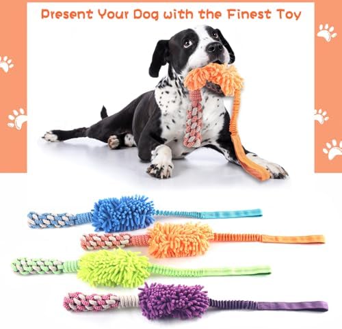 Dog Puppy Toys Dog Squeak Toys Plush Dog Toy with Dog Ropes Knots for Fun and Teeth Cleaning,Tug of War Toys, Puppy Chew Toys, Dog Rope Toys for Training Small, Large Dogs (Orange, Dog Bite Stick Toy)