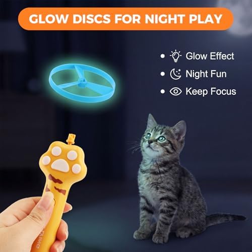 Cat Fetch Toy Launcher, Rechargeable Flying Disc Launcher with 10 Discs, Interactive Toy for Indoor and Outdoor Play(Yellow)