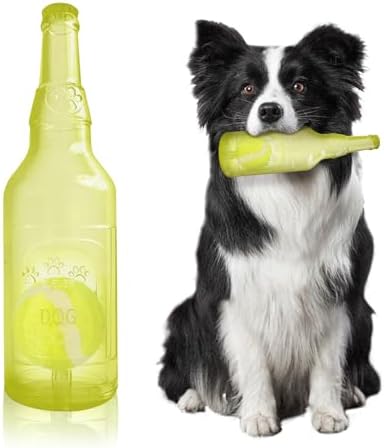 Water Bottle Dog Toy,Dog Toys for Aggressive Chewers,Water Bottle with Tennis Ball,Suitable for Small and Medium Pets to Exercise Outdoors(Yellow)