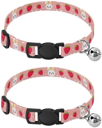 Cute Rabbits Strawberries Cats Collar 2 Pack for Kitten Adjustable Length 10.6" to 17.1"