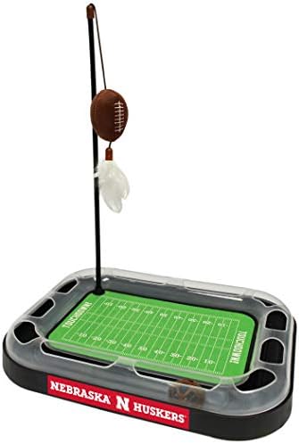 Pets First Nebraska Cornhuskers Football Field Cat Scratcher Toy - 5-in-1 Interactive Cat Wand, Ball, Bell, Catnip Filled Plush Football & Feathers