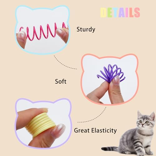 Andiker 32 Pcs Cat Spring Toys, Colorful Soft Sturdy Plastic Cat Spiral Toys with Great Elasticity Funny Interactive Cat Toys for Indoor Cats Kittens to Swat Bite Hunt (32 Pcs)
