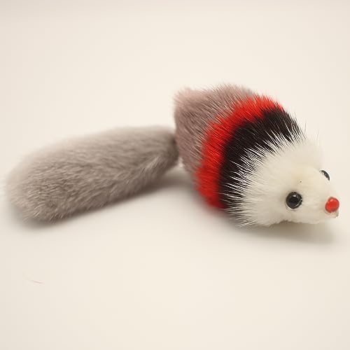 Fosrion Real Mink Fur Cat Toy with Three Section Retractable Carbon Fiber Rod for Cats (3 Mink Fur Mouse, Only Tail)