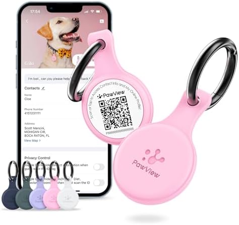 Silent Silicone Dog ID Tag with NFC, Scan QR for Instant Location Alerts, Emergency Contact and Modifiable Pet Profile, 1 Pack (Pink)