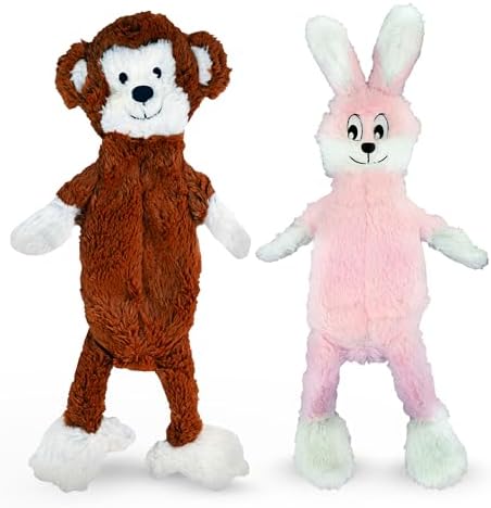 FGA MARKETPLACE Monkey-Pink Rabbit Flat NO Stuffing NO Squeak Plush Dog Toy, Funny Style Will Entertain Your Pet for Hours, Recommended for Small and Medium Dog 21 INCH Long