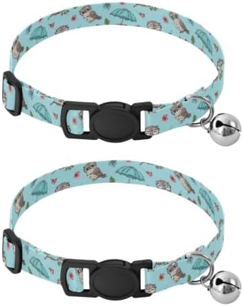 Cute Owls Glasses Dog Bell Collar 2 Pack Pet Collar Adjustable Length 10.6" to 17.1"