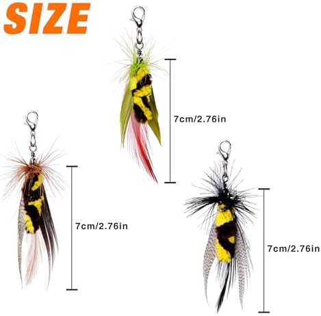 JXFUKAL Cat Feather Toy Refills, 3Pcs Simulation Mini Insects Cat Lures Wand Attachment Replacement for Kitty Kitten Indoor Accessories