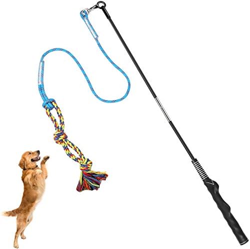 Flirt Pole for Dogs Interactive Chase Toy for Large Medium Small Puppy Dogs | For Chase and Tug of War, Dog Teaser Wand with Lure, Chewing Toy, for Outdoor Exercise & Training,Easy to Use,Carry, Sturdy