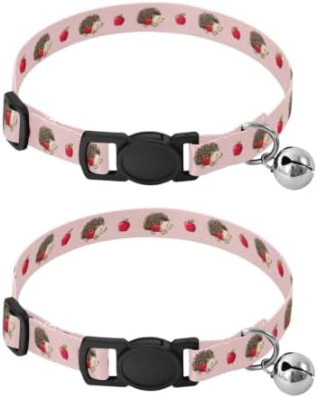 Cute Hedgehogs Lightweight Pet Collar for Cats and Dogs, 2 Pack Collar with Bell for Dog Puppy