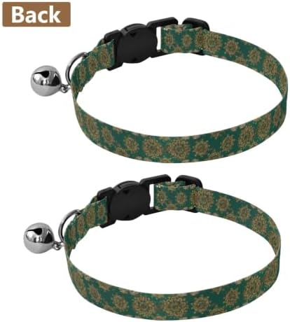 Mandala Swirling Teal Green Soft Cat Collar, 2 Pack Cat Bell Collar