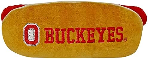 NCAA Ohio State Buckeyes HOT Dog Plush Dog & CAT Squeak Toy- Cutest HOT-Dog Snack Plush Toy for Dogs & Cats with Inner Squeaker & Beautiful Football/Basketball Team Name/Logo