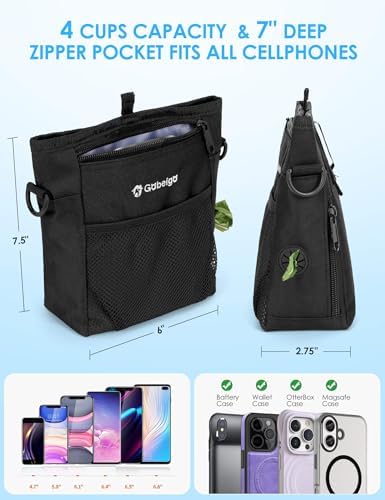 Gobeigo 4 Cup Dog Treat Pouch with Silicone Insert Bag& Clicker(Black)