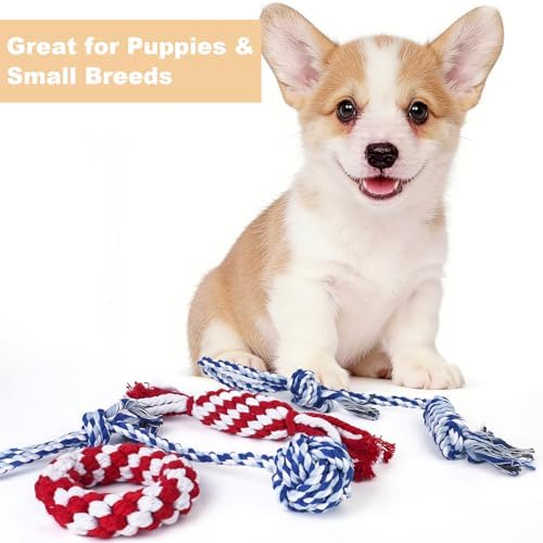 Depets Dog Rope Toys for Small Dogs, 4-Pack Durable Puppy Rope Chew Toys for Teething, Puppy Tug of War Interactive Toy, Washable Knot Dog Toy for Dental Care & Anxiety Relief