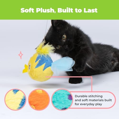 Best Pet Supplies Catify Interactive Cat Toy with Catnip - Fluffy Fish Set