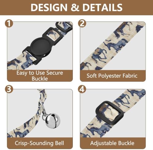 2 Pack Dog Collar Vintage Horses Plaids Bell Collar for Small Dogs, Adjustable 10.6 to 17.1 Inches