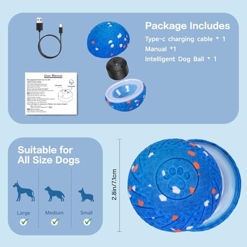 Interactive Dog Ball, Smart Moving Dog Toy with Colorful Lights, 3 Interactive Modes and TPU Material, Bouncing Ball for Dogs to Keep Them Entertained