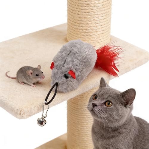3 Pack Cat Wand Refill Toys Gray Mice with Feather Mice Toy for Cats Cat Feather Toy Refill Wand Attachment Interactive Refills for Feline Play