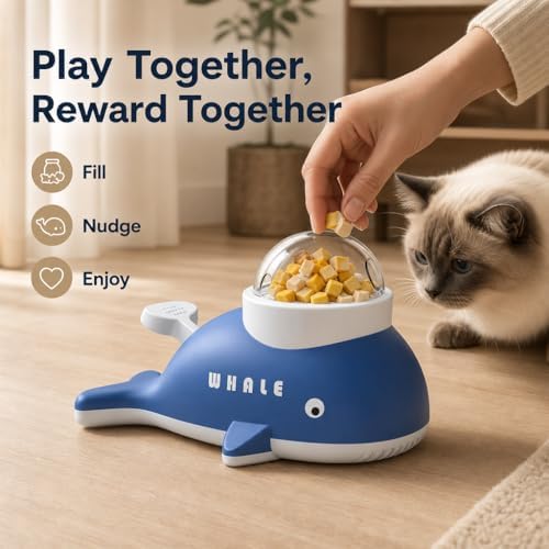 Interactive fuzzibud cat Treat Toy & Duck Treat Dispenser for Dogs - Slow Feeder cat Feeder Puzzle for Boredom Relief, Puzzle Toy with 3 Lids (Little Whale Food Spiller)
