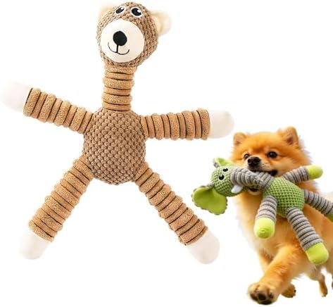 2026 New Dog Toys, Indestructible Plush Dog Toy for Aggressive Chewers, Interactive Squeaky Soft Puppy Chew Toy, Durable Teething Toys for Small Medium Large Dogs (Light Brown)