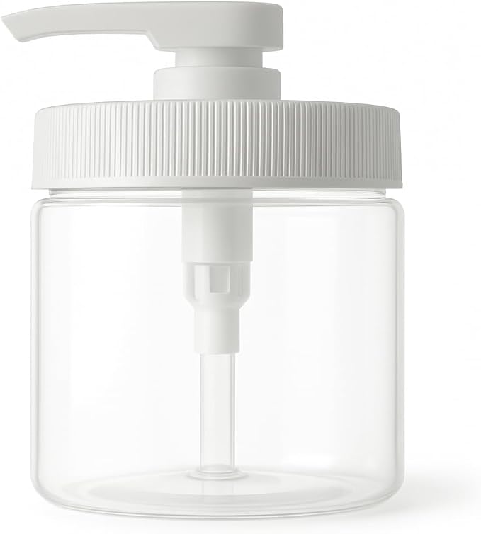 Royal Massage 16oz Refillable Pump Jar with Locking Dip Tube Dispenser – BPA-Free Plastic Container for Massage Oils, Lotions, Creams – Ribbed Lid Wide-Mouth Jar – Durable & Reusable (Clear/White, 3)