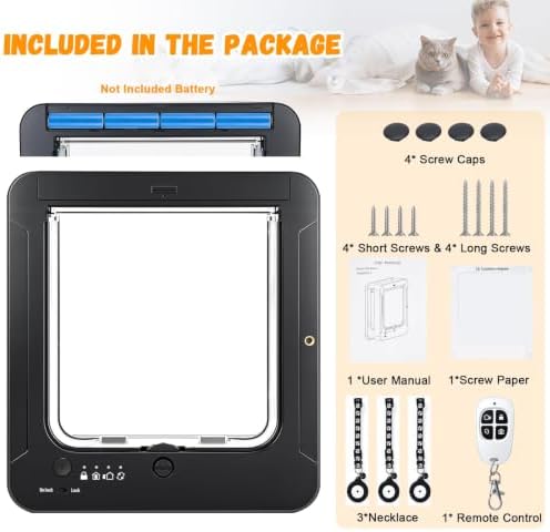Smart Cat Door for Interior & Exterior, Cat Pet Door with 3 Collar Sensor Keys & 1 Remote Control & 4 Way Locking Cat Flap with RFID Collar Activated Opening SmartPetDoor