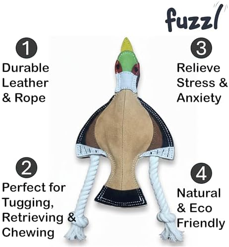 Fuzzl Eco Leather Pip Pheasant Toy Natural and Tough Dog Toys - Long Lasting Chew Toys for Aggressive Chewers - Strong Dog Toy for Dogs and Puppy