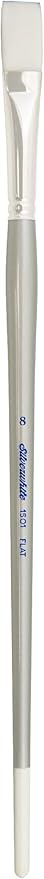 Silver Brush Limited 1501-8 Silverwhite Flat Paintbrush for Watercolor, Gouache, Inks, Dyes, Fluid, & Flow Acrylic, Size 8, Long Handle