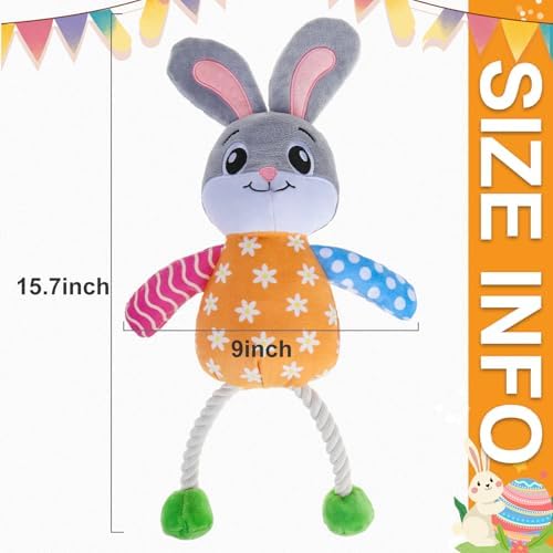 EXPAWLORER Dog Easter Toy, Easter Bunny Rabbit Squeaky Interactive Toys with Squeakers & Soft Durable Fabric to Keep Them Busy, Best Gift for Puppy Small Medium Large Dogs Training Rope Toy