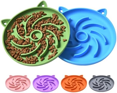 2Pcs Silicone Slow Feeder Cat Bowl,Puzzle Feeder,Interactive Toys,Slow Feeding cat Bowl Suitable for All Dry and Wet Foods,Easy to Clean Silicone Bowls(Blue and Green)