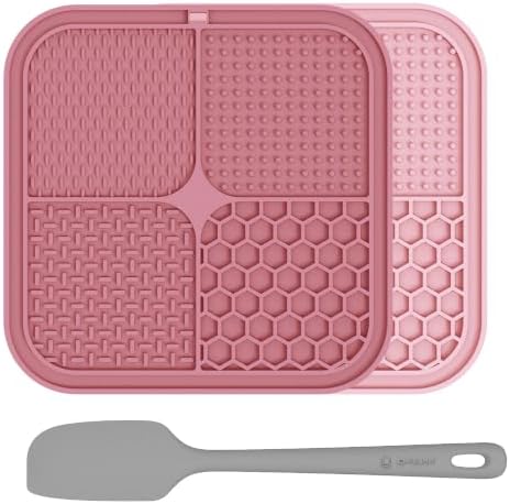 ChefAide 2 Pack Lick Mat for Dogs,Upgraded 8.5×8.5 inches Licking Mats with Suction Cups,Slow Feeder Licking Pad for Anxiety Relief and Boredom Reducer,Suitable for Dog Training (Pink Berry)