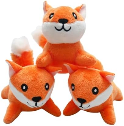 Fox Plush Dog Toy Squeaky Toy, Interactive Hide and Seek Replacement Dog Toys for Small & Medium Dogs (3Pcs Squeaky Fox)