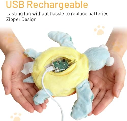 Puffluv Flapping Cat Toy,Can NOT Fly Rechargeable Interactive Turtle with Remote, Auto Beating Wings & Chirping 3 Modes, with Tpye-c and Catnip for Indoor Kitten Fun & Exercise