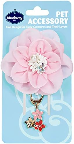 Blueberry Pet Princess Accessory Set of Floral Collar Accessory and Pedant for Dogs & Cats, Pink Flower Decor and Pendant