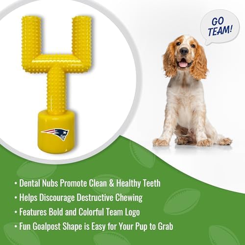 NFL New England Patriots Mega-Chew Hard Nylon Bacon-Flavored Dog Bone Football Goal Post Chew Toy. Interactive Tasty Fun Chew Toy, Indestructible & Durable