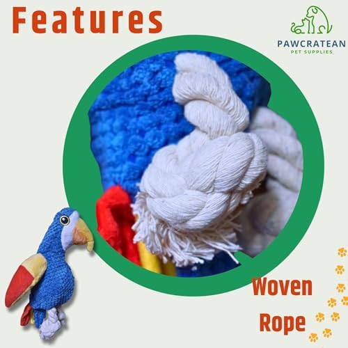 7" Squeaky Plush Toy for Puppies Small Dogs Self Etertainment Washable Soft Made [PET ONLY] (Yellow Wing Parrot)