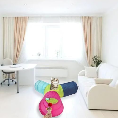Cat Tunnel Tube Toys, 3 Ways Tunnels for Indoor Cats with Play Ball