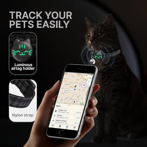 AirTag Cat Collar, Reflective Breakaway Cat Collar, Hidden Holder with Bell | Compatible with Apple AirTag 1st & 2nd Gen, Lightweight Water-Resistant Strap for Cats, AirTag Not Included