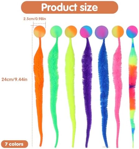 7pcs Worm Cat Toy,Nerf Cats Ball with Worm,Cat Toy Fuzzy Worms with Ball, Durable Cats Balls Toys with Soft Rope Tail,Interactive Colorful Fuzzy Balls for Pet Party Favors,Rainbow Colors
