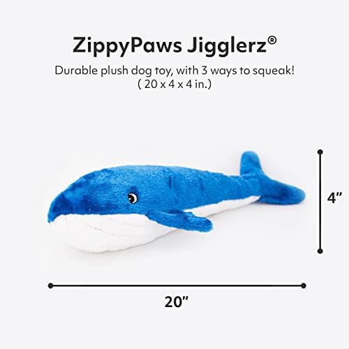 ZippyPaws Jigglerz - Zippy Paws Dog Beach Toy for Large and Small Dogs, Sea Animal Plush Toy with No Stuffing, Ocean Animals Themed Squeaky Interactive Dog Toys with Crinkle Head and Tail, Blue Whale